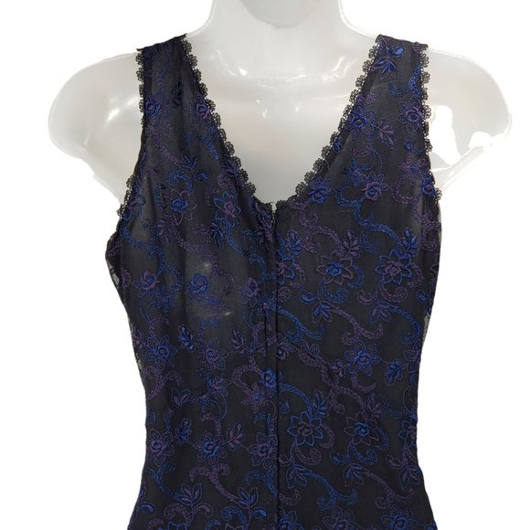 Vtg 90s Laura Ashley Sleeveless Maxi Dress 6 Womens Purple Lace Over Black Base - Picture 9 of 15